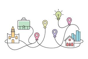 Featuring a house and two light bulbs, symbolizing home and illumination Line art doodle illustration on white background. vector