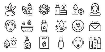 Skin care related editable stroke outline icons set isolated flat illustration on white background vector