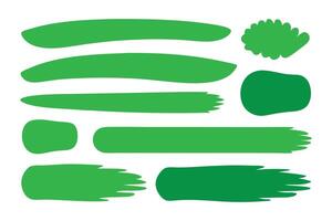 Green brush strokes set isolated flat illustration on white background vector