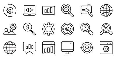 SEO Search Engine Optimization related editable stroke outline icons set isolated flat illustration on white background vector
