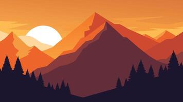 Sunlight bathes the mountains, creating a picturesque scene of natural beauty and tranquility flat illustration Nature background. vector