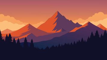 Stunning panorama of towering mountains and dense trees, showcasing the beauty of nature's wilderness flat illustration Nature background. vector