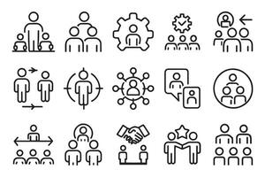 People and teamwork related editable icon set isolated flat illustration white background. vector