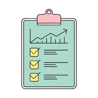 Chart with graph and business growth isolated doodle line art flat illustration on white background. vector