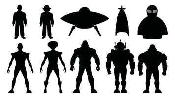 Futuristic retro silhouettes set isolated flat illustration on white background. vector