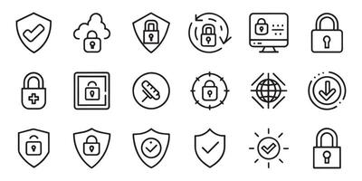 Safety, protection and security related editable stroke outline icons set isolated flat illustration on white background vector