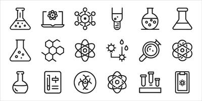 Science, chemistry and laboratory related editable stroke outline icons set isolated flat illustration on white background. vector