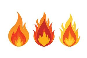 Realistic burning flame set isolated flat illustration on white background vector