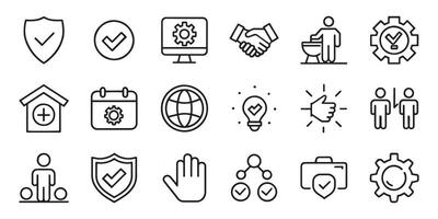 Software Business ethics and core values related editable stroke outline icons set isolated flat illustration on white background vector