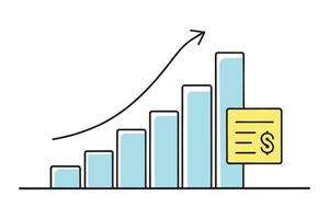 Depicting a bar chart alongside a paper airplane, illustrating a blend of data and creativity Line art doodle illustration on white background vector
