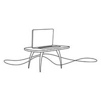 Laptop Table Miscellaneous Furniture isolated continuous line art flat illustration on white background. vector