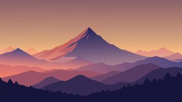 Fog enveloping majestic mountains during a breathtaking sunrise flat illustration Nature background. vector