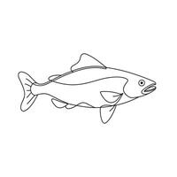 Trout fish continuous line art flat illustration on white background. vector