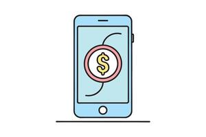 Mobile interface coin icon isolated doodle line art flat illustration on white background. vector