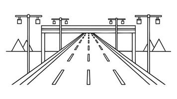 Tollway road continuous line art flat illustration on white background. vector