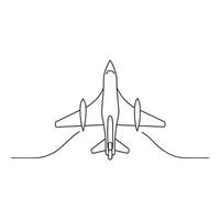 Fighter Jet Air Transport isolated continuous line art flat illustration on white background vector