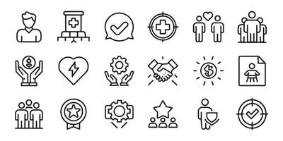 Trust, purpose, leadership and growth related editable stroke outline icons set isolated flat illustration on white background vector