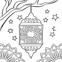 A coloring page with a lantern and stars vector