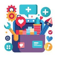 A community manager day illustration with juggling social media icons, people connected via dotted lines, symbolizing nurturing a community vector