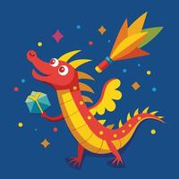 lunar new year illustration with fireworks and confetti, shape of a star, celebrating victory, skyline illuminated,sky filled with heart vector
