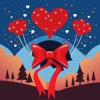 lunar new year illustration with fireworks and confetti, shape of a star, celebrating victory, skyline illuminated,sky filled with heart vector