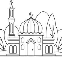 A mosque coloring page with a mosque in the background vector