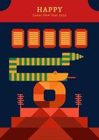 Chinese new year greeting card with a snake and a lantern vector