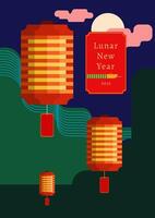 Lunar new year lanterns with the moon and stars vector