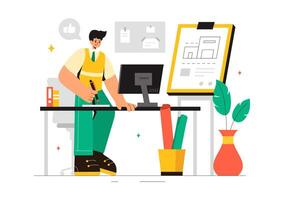 Flat Style of Architect or Engineer Working on a Drafting Table for Project Plans vector