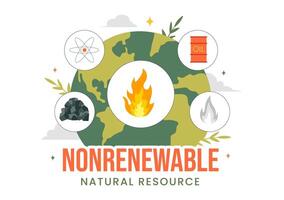 Illustration of Fossil Fuels and Nuclear Power as Nonrenewable Energy Resources in a Flat Background vector