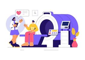 Illustration of MRI Scan Procedure Featuring Doctor and Patient in Flat Style vector