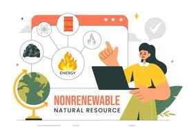 Illustration of Nonrenewable Energy Sources Including Oil, Coal, and Natural Gas in a Flat Style Design vector