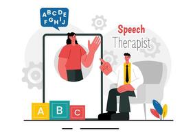 Flat Style Speech Therapy Illustration with Therapist Teaching Language Articulation vector