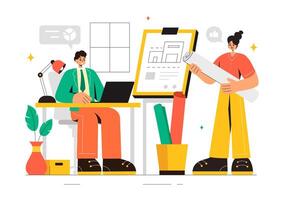 Architect Drafting on Drawing Board with Engineering Tools in Flat Style Illustration vector