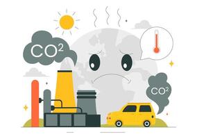 CO2 Illustration Highlighting Pollution from Factories and Vehicles Affecting the Planet vector