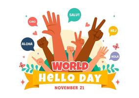 World Hello Day Illustration Featuring Speech Bubbles with International Greetings in a Flat Style Background vector