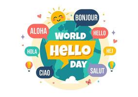 International Hello Day Design with Language Speech Bubbles on a Cartoon Background vector