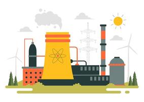 Nonrenewable Energy Sources Illustration with Nuclear, Oil, and Gas Fuels in a Flat Background vector
