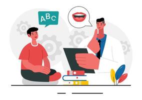 Language Development and Articulation Training Illustration with Therapist in a Classroom vector