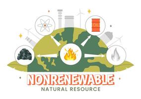 Nuclear Energy Illustration with Petroleum, Natural Gas, and Coal Elements in a Flat Style vector