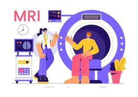 MRI and CT Scan Process Illustration with Medical Examination Scene in Flat Style vector