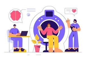 Illustration of MRI Examination with Doctor and Patient on CT Scan Machine vector