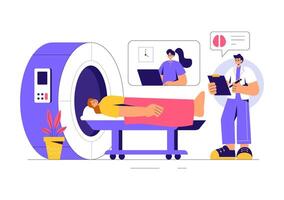 Magnetic Resonance Imaging MRI and CT Scan Illustration with Doctor and Patient in Flat Background vector