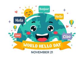 Design of World Hello Day with Multilingual Speech Bubbles in Flat Cartoon Style vector