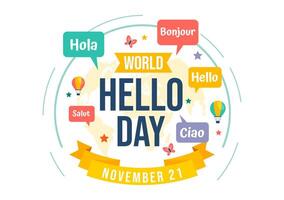 World Hello Day Celebration Art with Language Diversity in Speech Bubbles on Cartoon Background vector