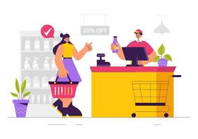 Grocery Items and Products on a Store Shelf for Everyday Shopping in Flat Style Illustration vector