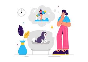 Art of People Dreaming with Imaginative Bubbles in Cartoon Style vector