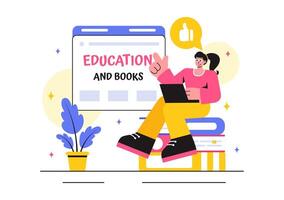 Illustration of Education and Learning Resources in a Flat Cartoon Style Background vector