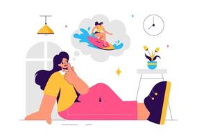 Illustration of Characters Daydreaming and Imagining with Bubbles in Flat Cartoon Style vector