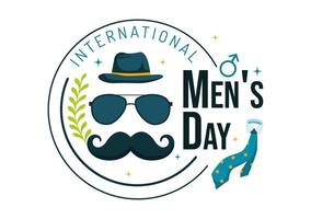 Men's Day Art with Flat Cartoon Design Featuring Ties, Mustaches, and Other Men's Symbols vector